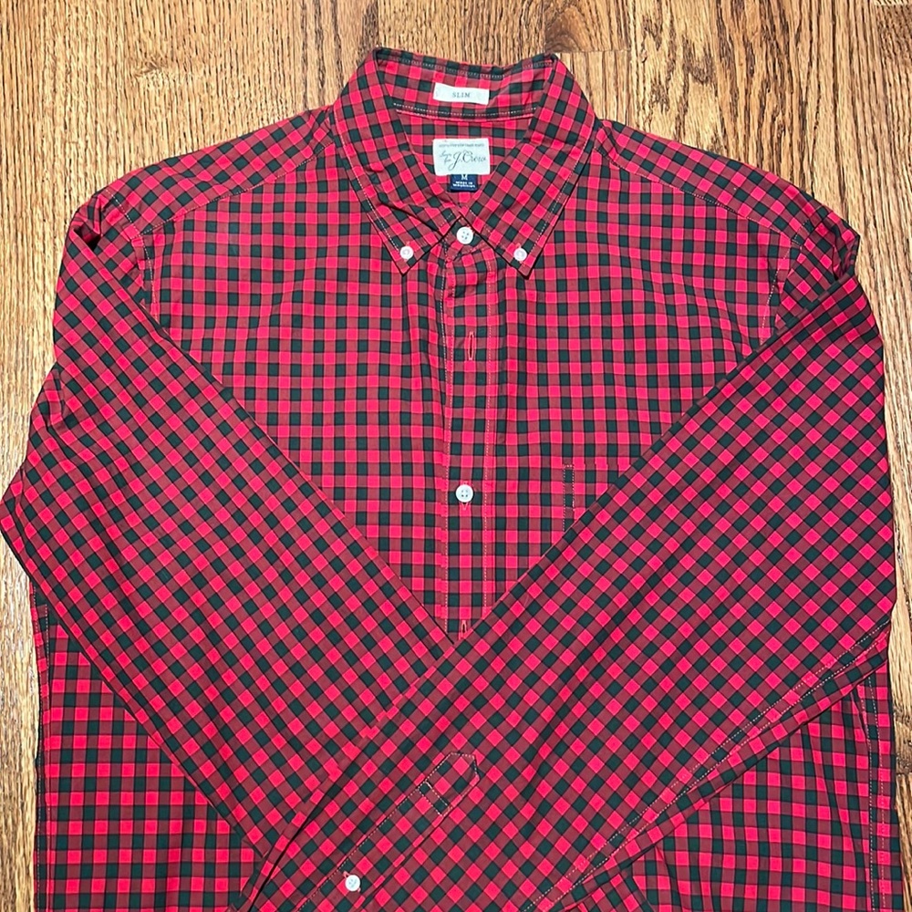 J. Crew Slim-fit Secret Wash cotton poplin shirt in red and green check